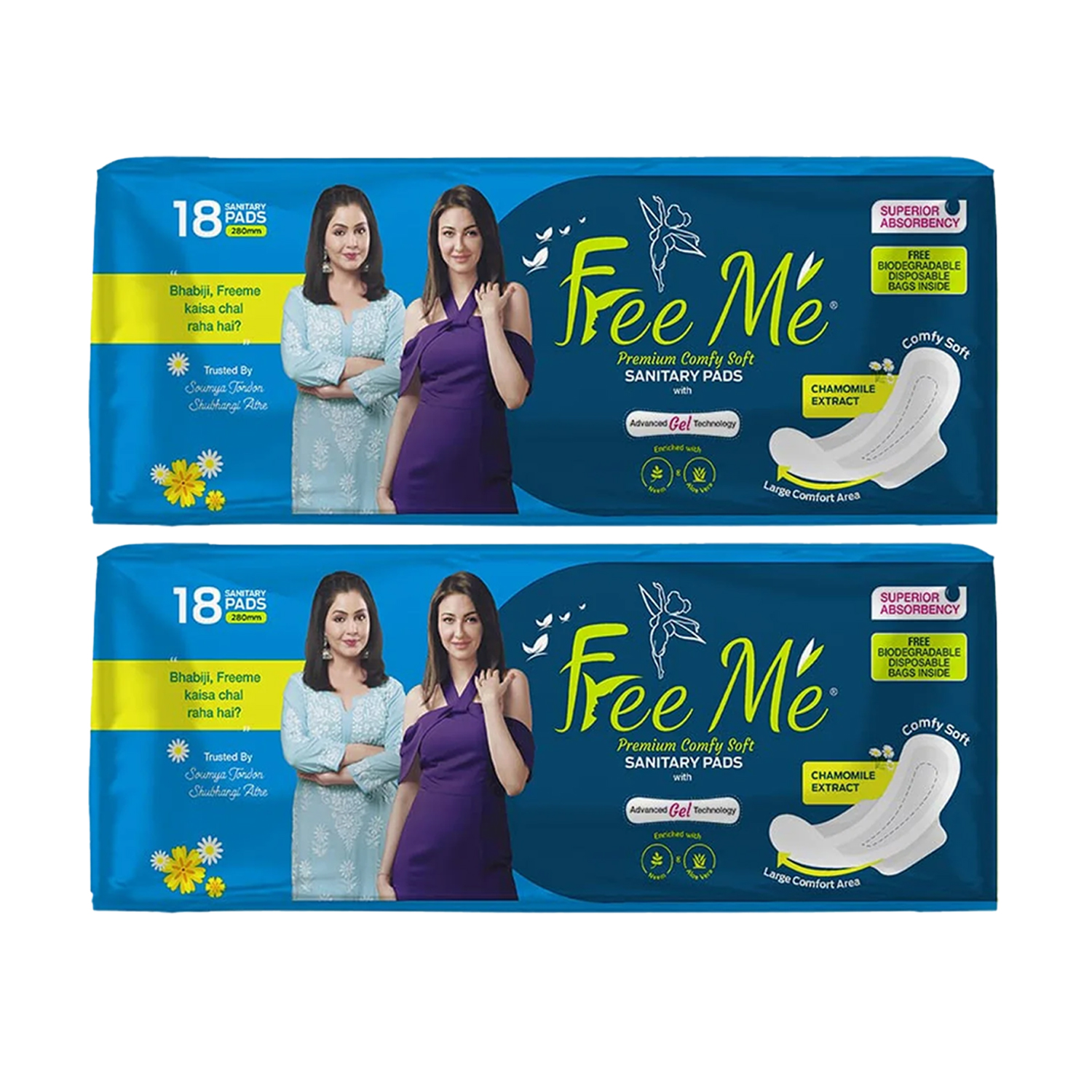 Free Me Premium Comfy Soft Sanitary Napkins  XL 18 Pads (Pack of 2)