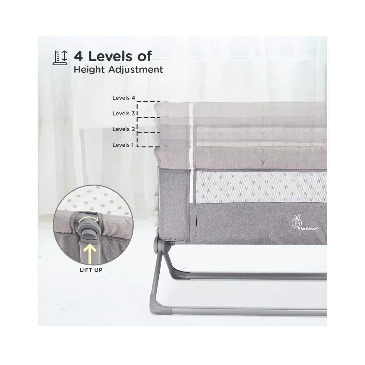 R for Rabbit Hop A Little Baby Cot (Dark Grey)