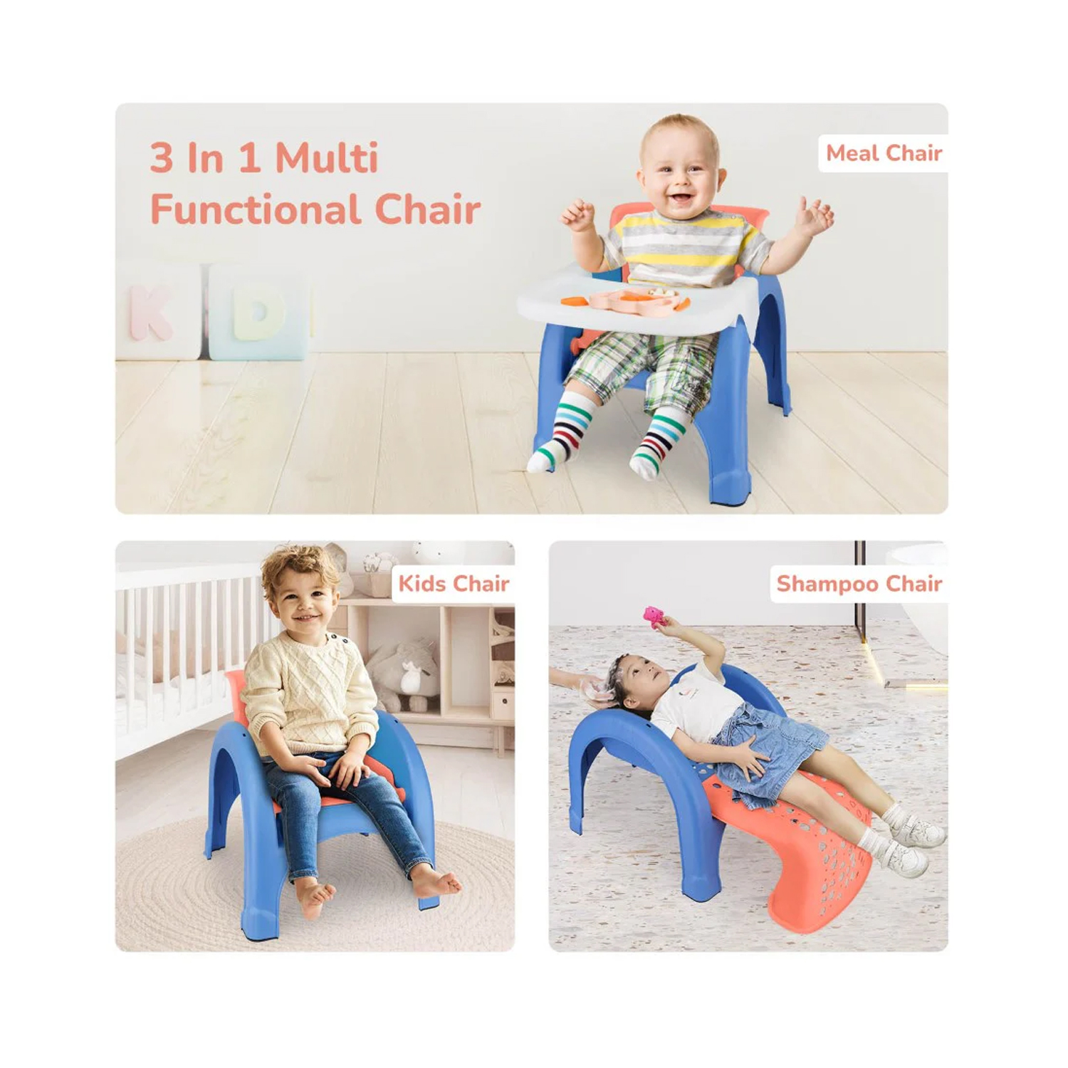 R for Rabbit Jelly Bean 3 in 1 Multi-Functional Kids Chair (Orange Blue)