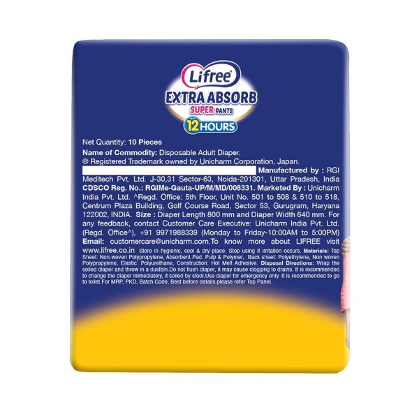 Lifree Extra Absrob Super Pants Style Diaper Medium (10 Nos)