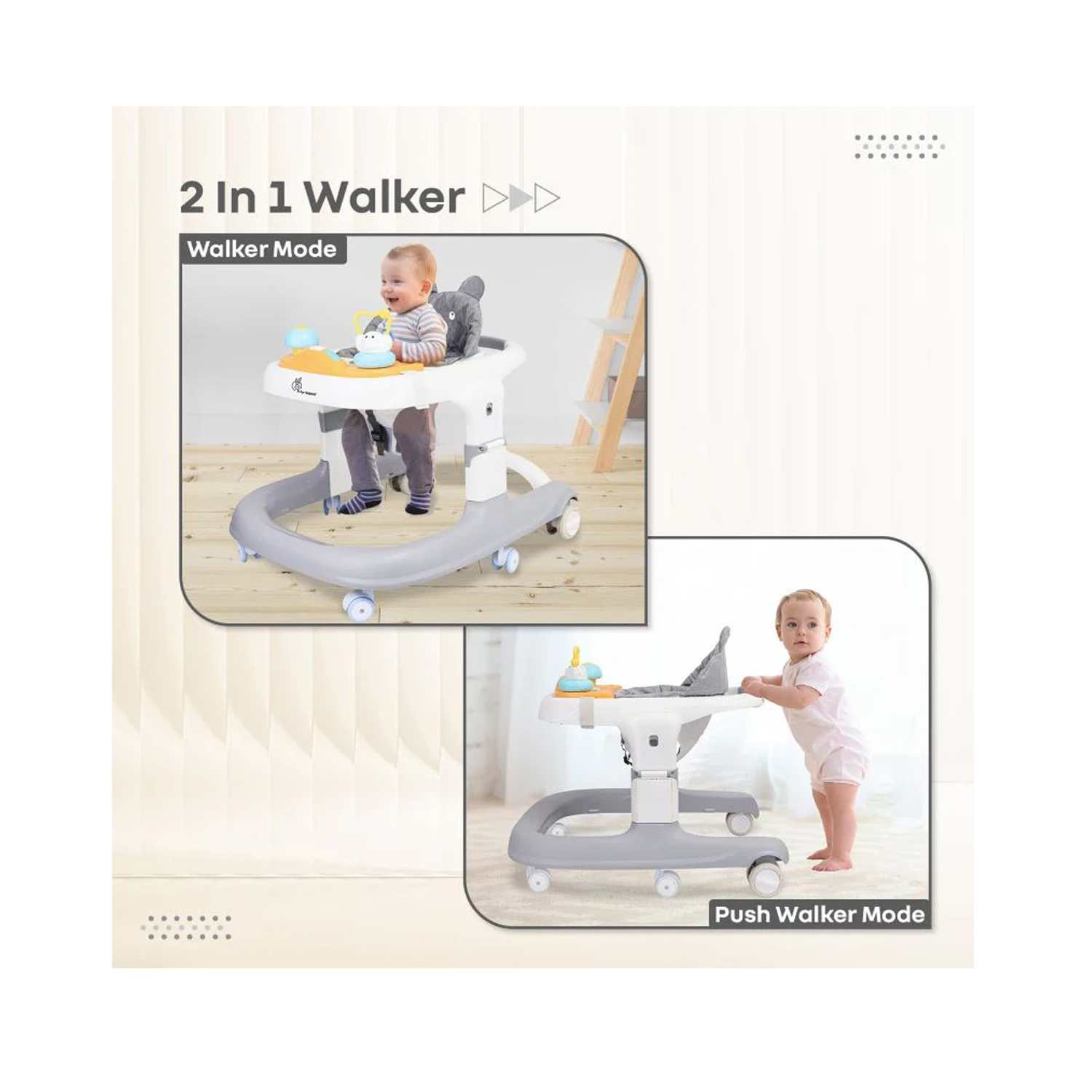 R for Rabbit Little Feet Sportz 2- in-1 Baby Walker (Grey White)