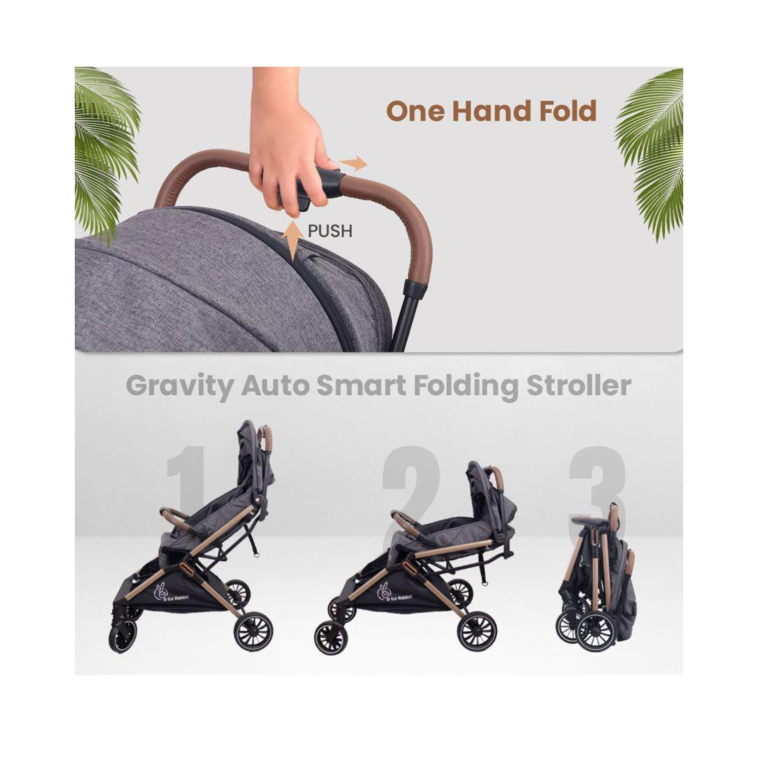 R for Rabbit Street Smart Auto Fold Stroller (Ash Grey)