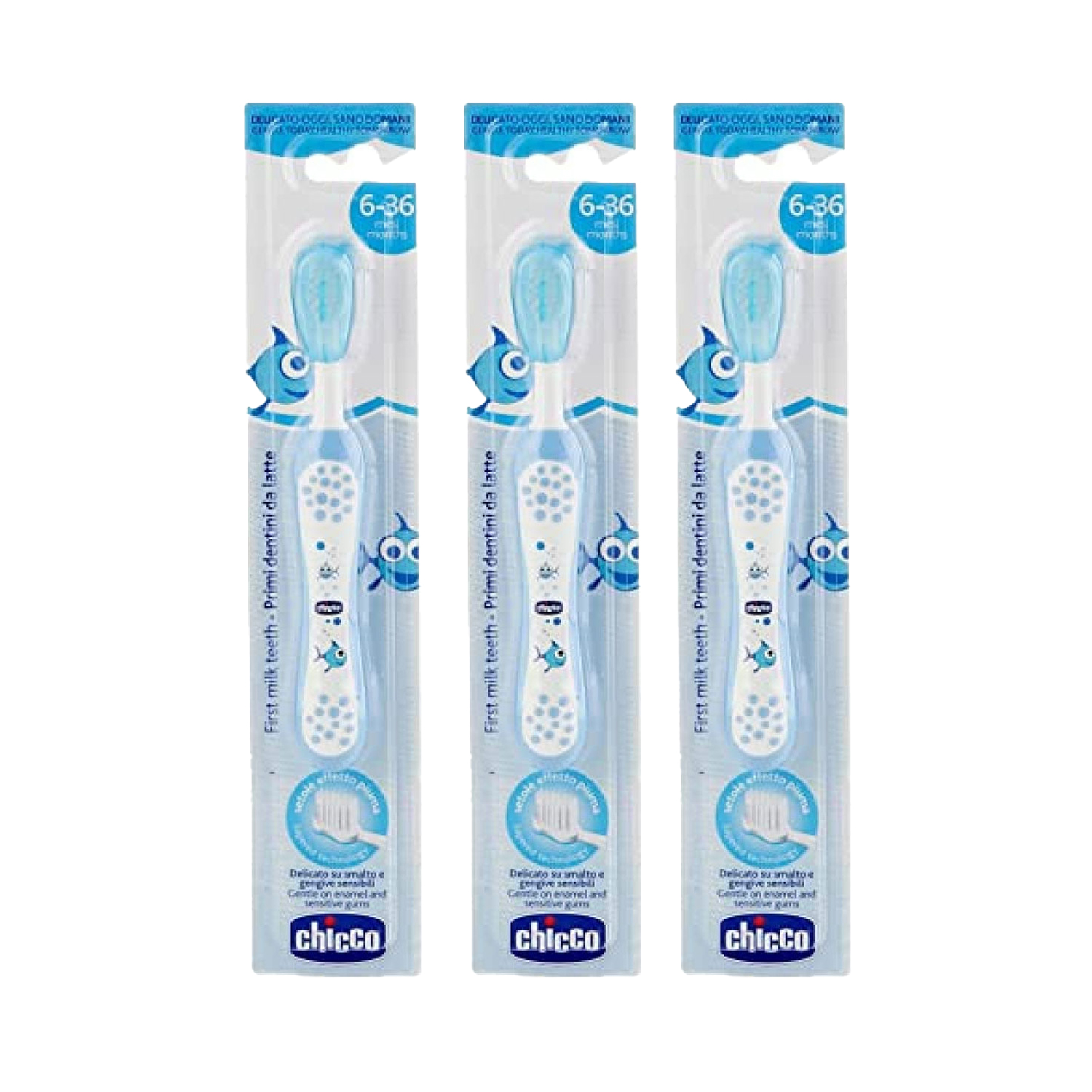 Chicco Baby Tooth Brush 6-36 M (Blue) (Pack of 3)