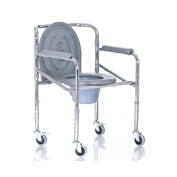 Fovera Foldable Height Adjustable Bed Side Commode Chair with Wheels