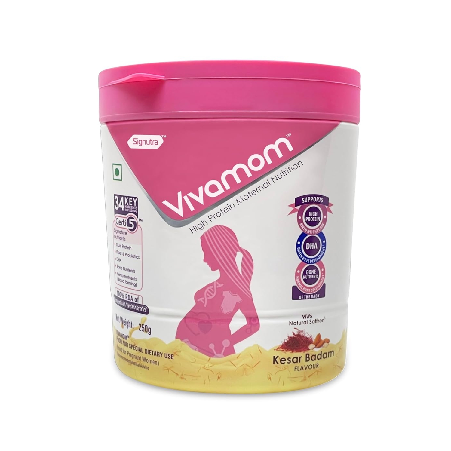 Signutra Vivamom Maternal Nutritional Supplement for Pregnant and Lactating Mothers Kesar Badam Flavour (200g Jar)