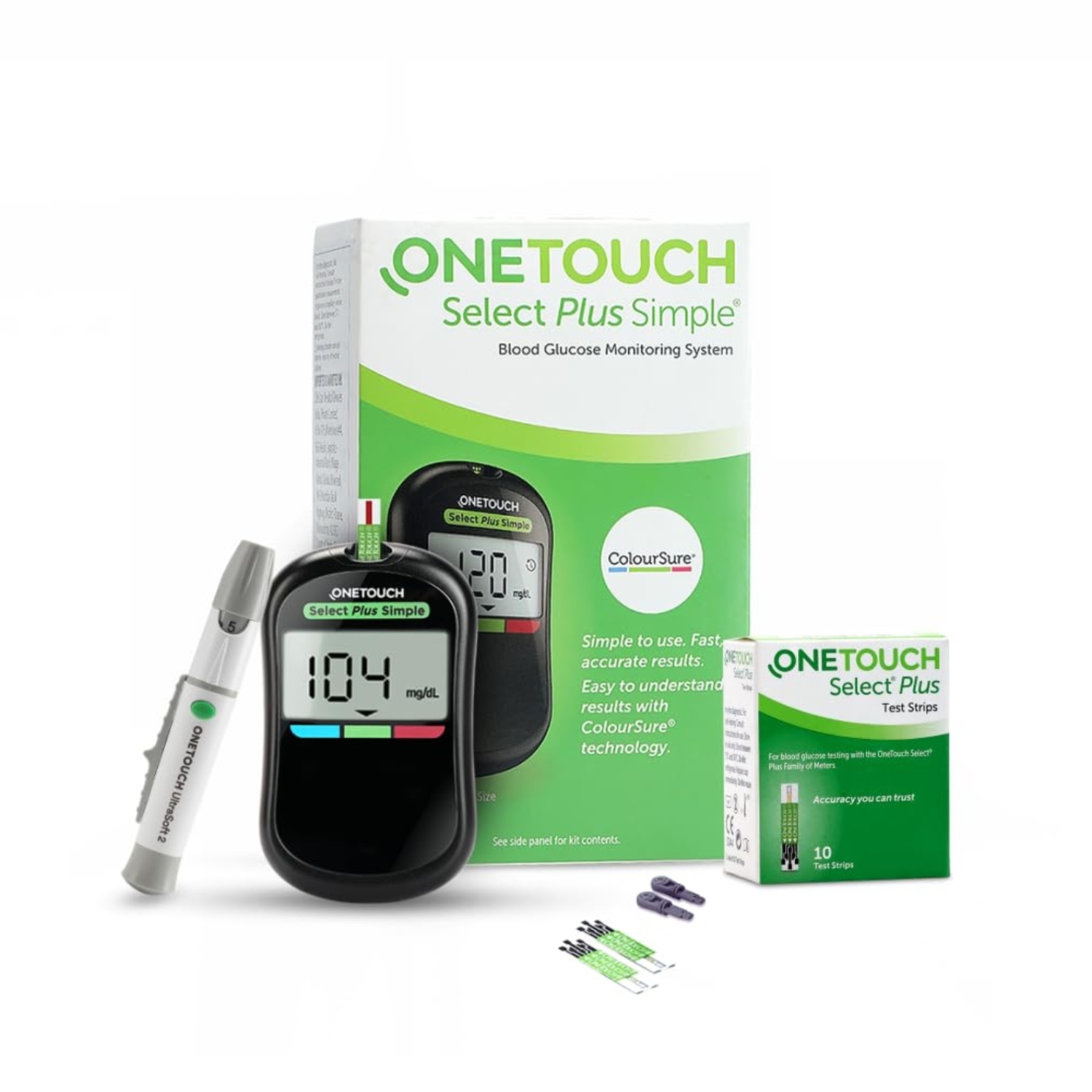 OneTouch Select plus Glucose Kit with 10's Strips Free