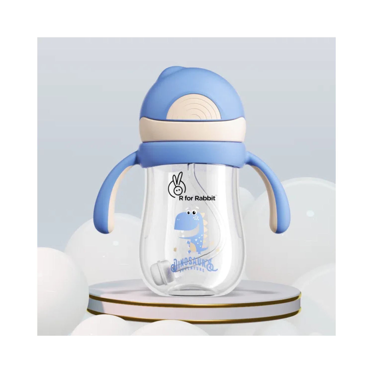 R for Rabbit Tritan Dino Straw Sipper Bottle for Kids 320 ml (Cream Blue)