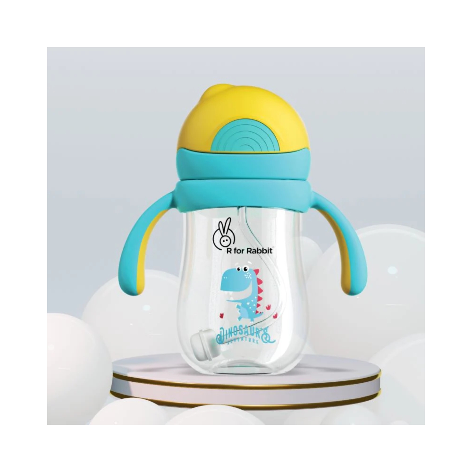 R for Rabbit Tritan Dino Straw Sipper Bottle for Kids 320 ml (Yellow Blue)