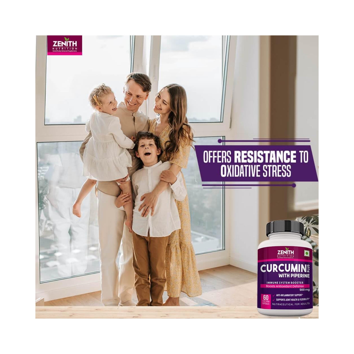 Zenith Nutrition Curcumin Plus with Piperine 500 mg – 60 Veg Capsules Immunity Support I Supports Joint Health & Flexibility Anti-Inflammatory Support (5)