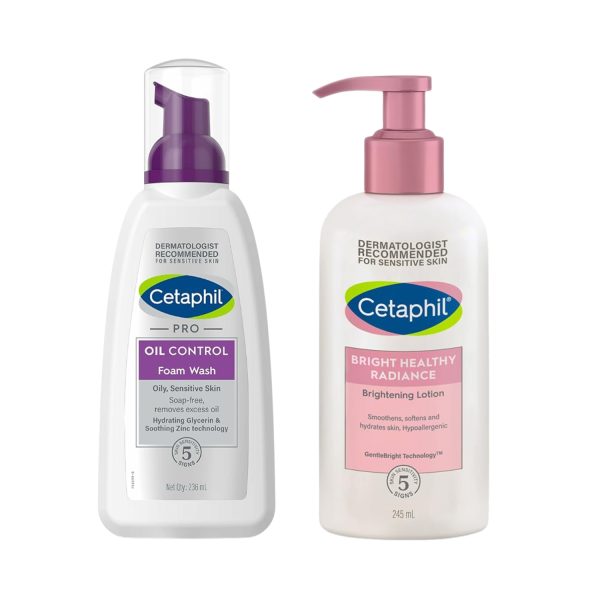 Cetaphil Bright Healthy Radiance Brightness Lotion 245ml + Cetaphil PRO Oil Control Foam Face Wash for Acne & Oily Prone Skin 236ml