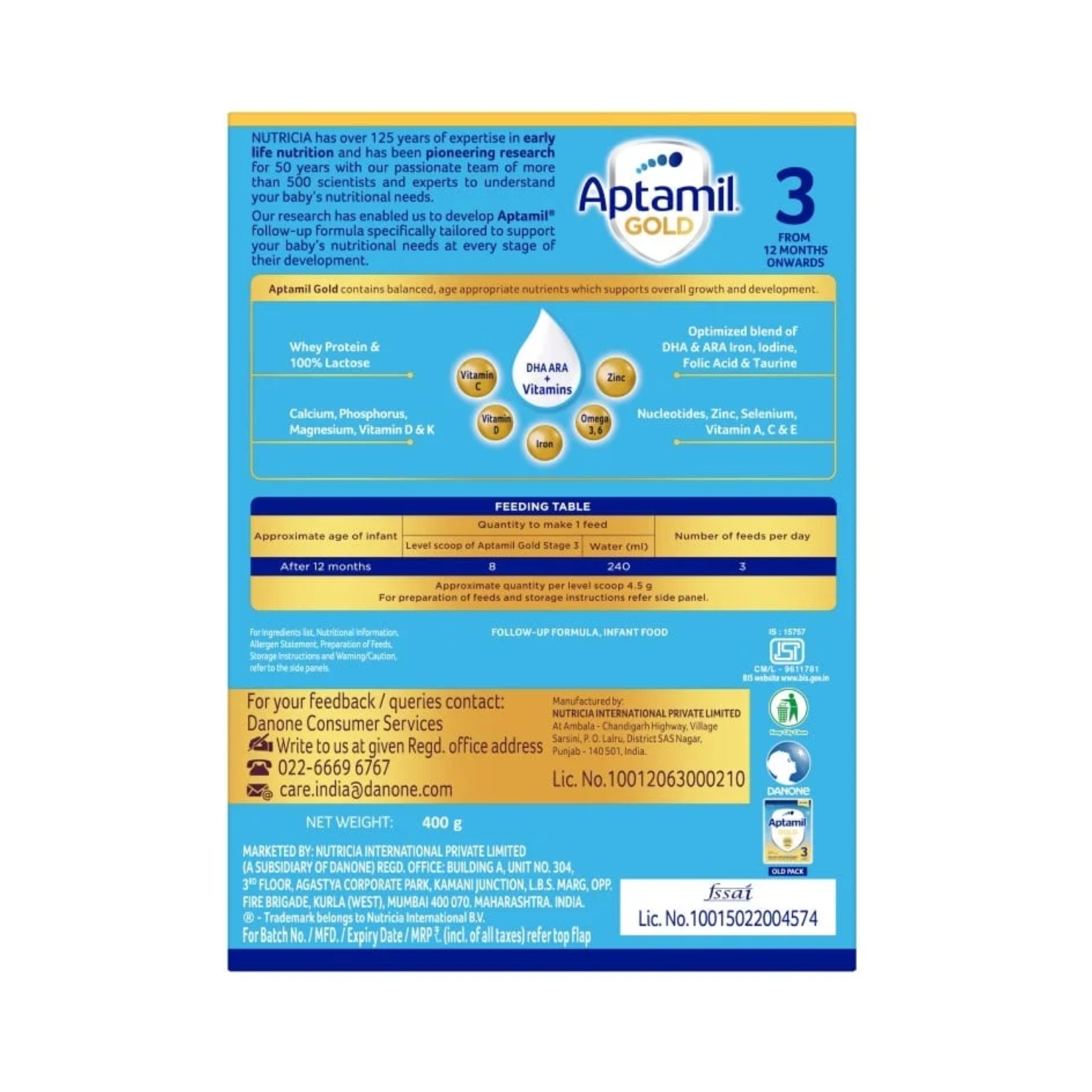Aptamil Gold 3 Infant Formula Stage 3 400g - Cureka