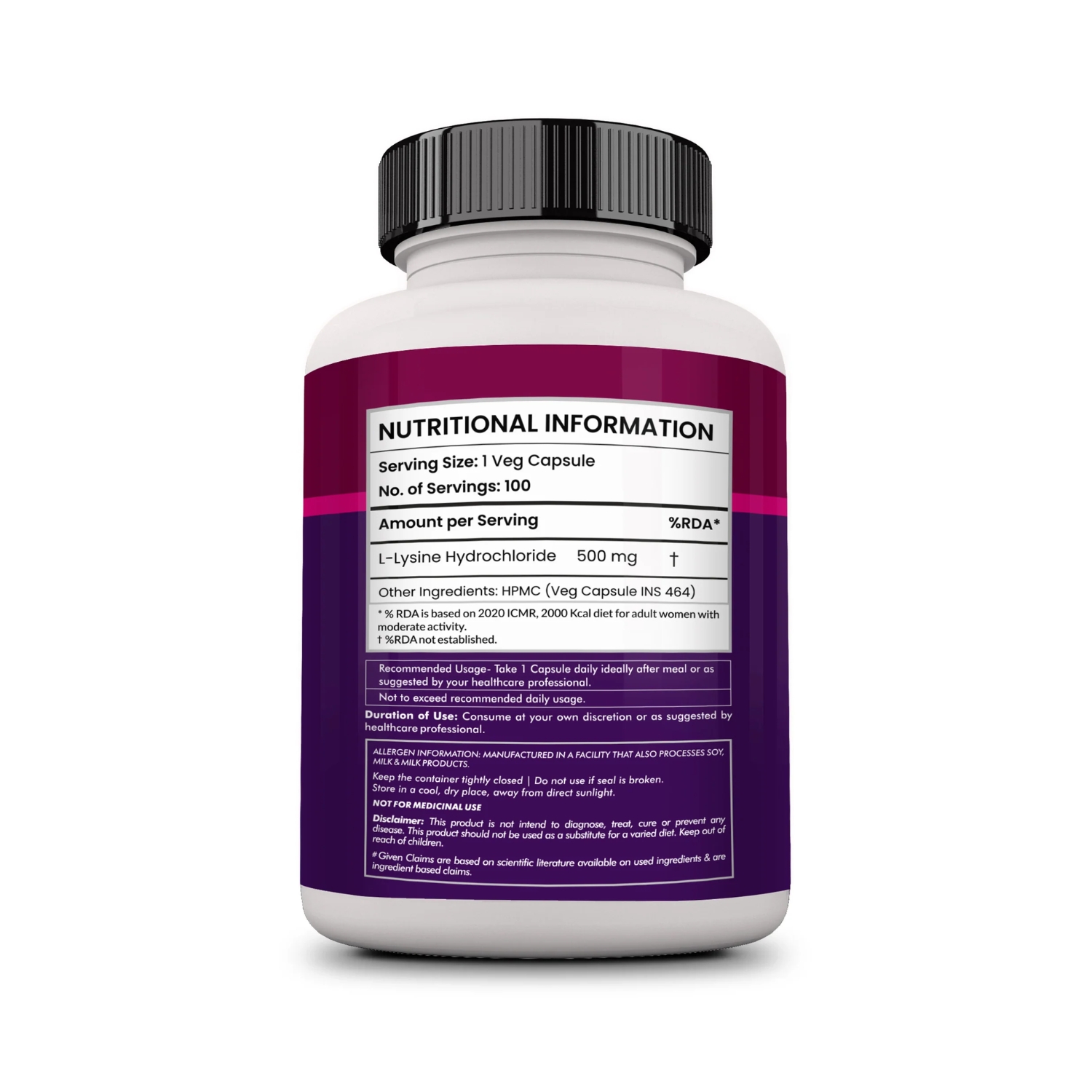 L-Lysine 500 mg – 100 Capsules (3)