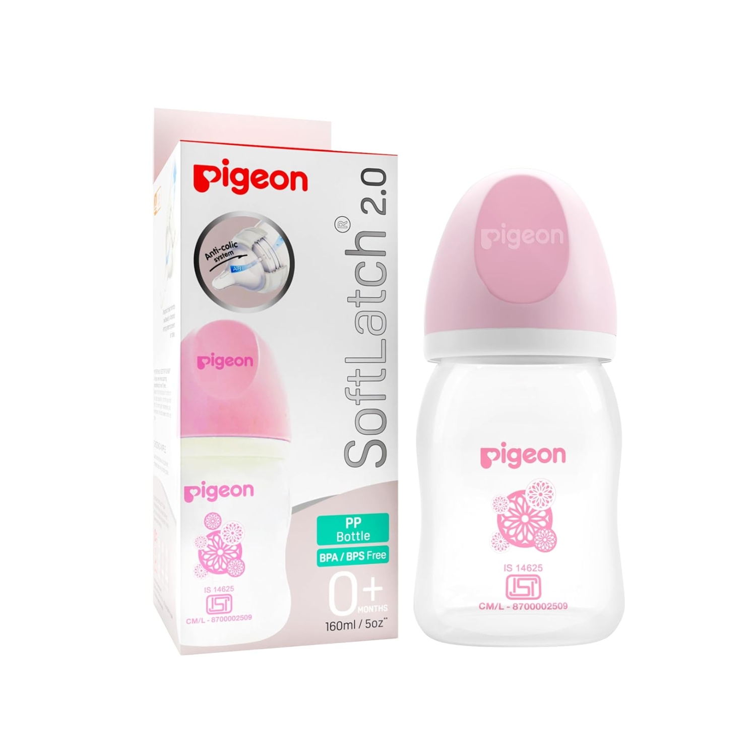 Pigeon Wide Neck (Wn3) Pp Nursing Bottle (Soft Latch) 160ml