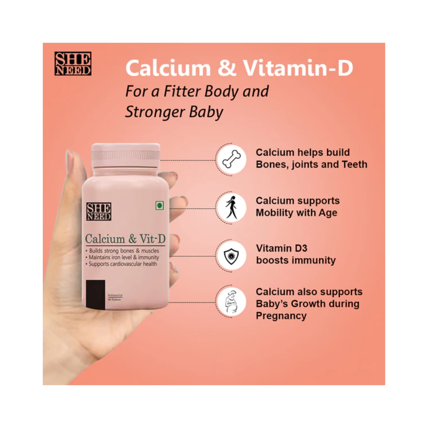 SheNeed Calcium and Vit-D Supplement-60 capsules (5)