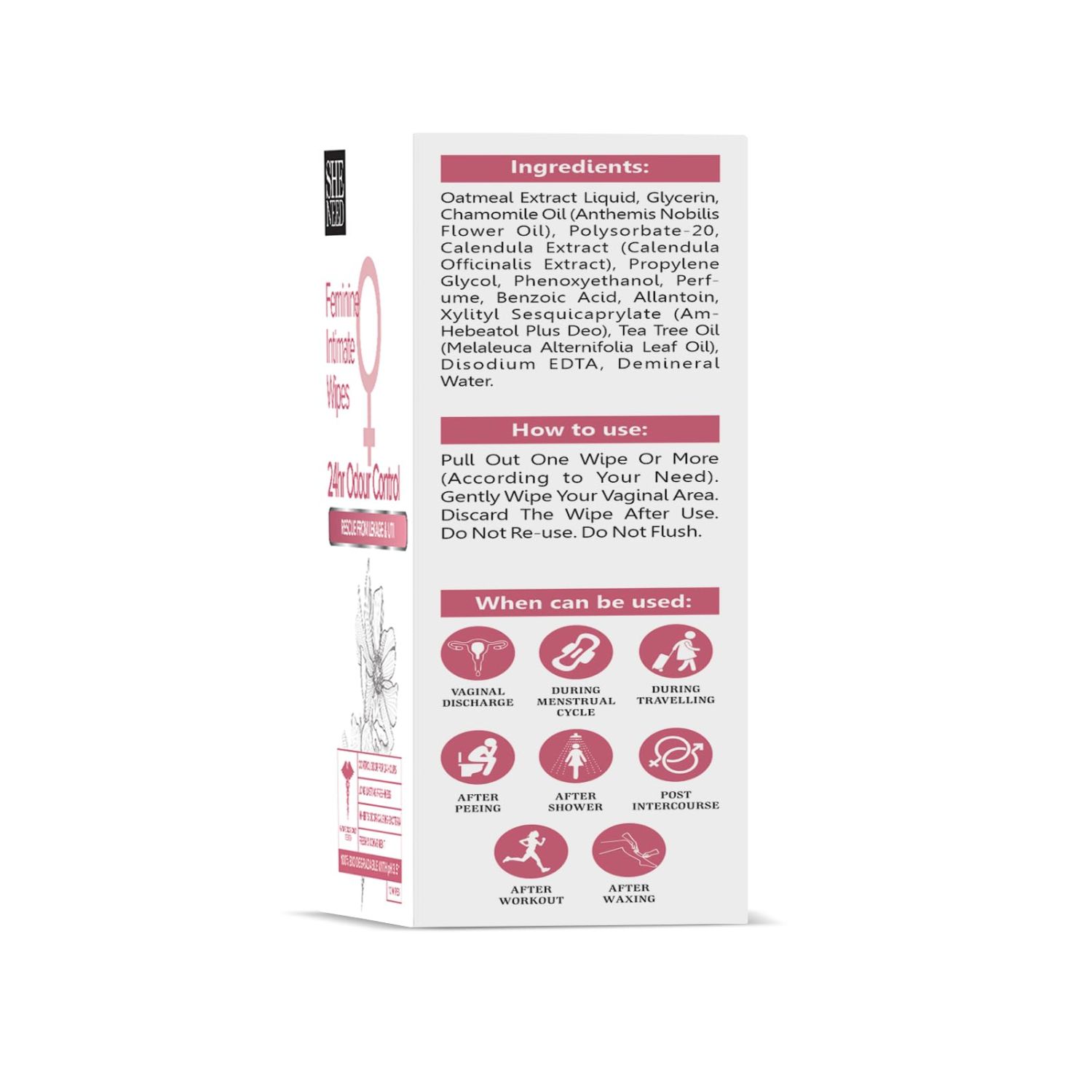 SheNeed Feminine Intimate 24hr Odour control wipes (2)