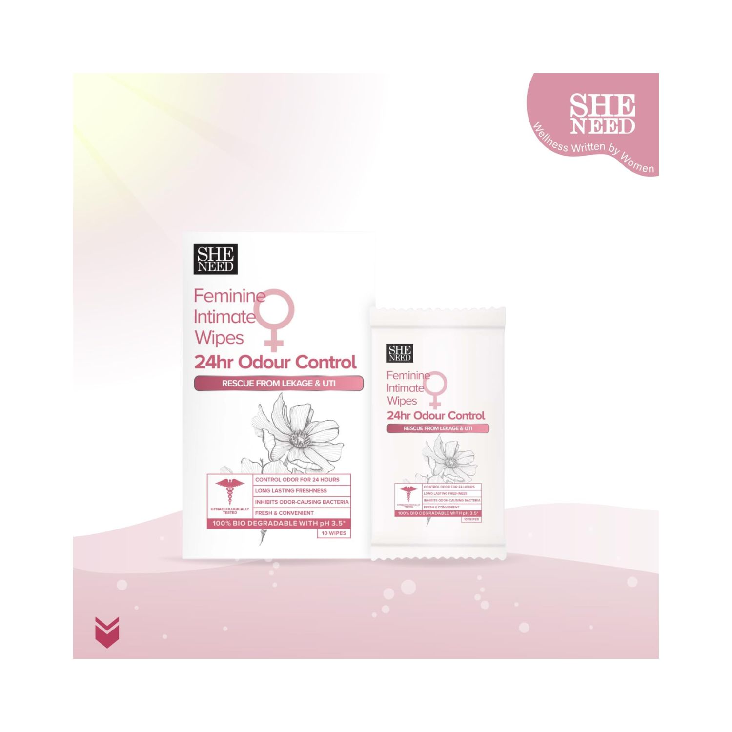 SheNeed Feminine Intimate 24hr Odour control wipes (4)