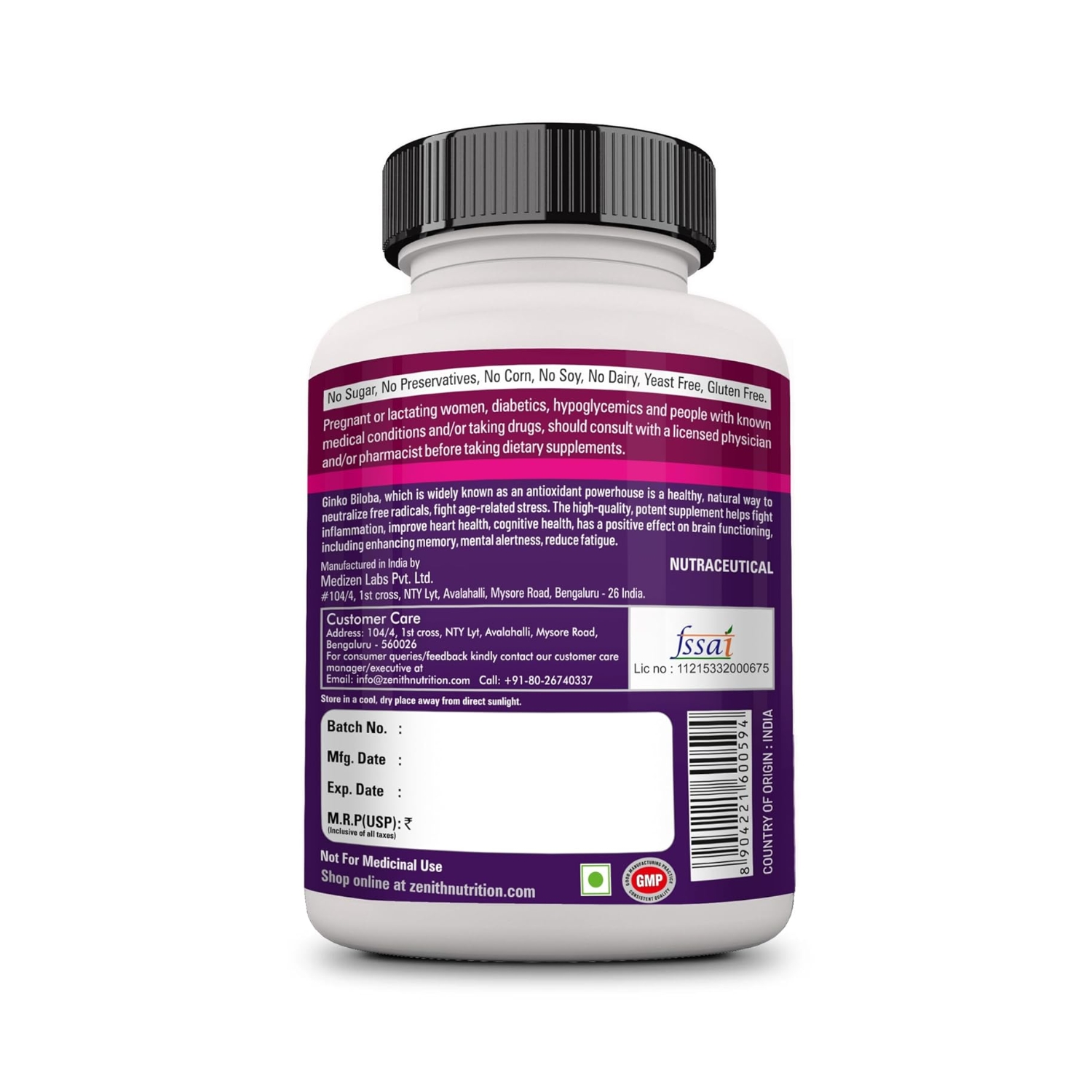 Zenith Nutrition Ginkgo Biloba (Supports Mental Clarity, Focus & Memory) 60 mg – 90 Veg Capsules (3) (1)