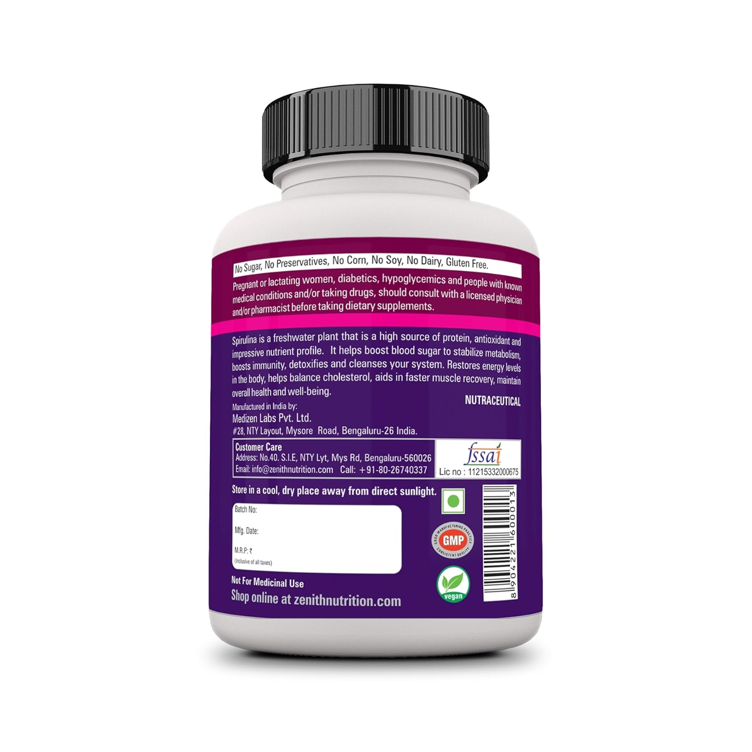 Zenith Nutrition Spirulina 500 mg – 100 Capsules (4) (1)