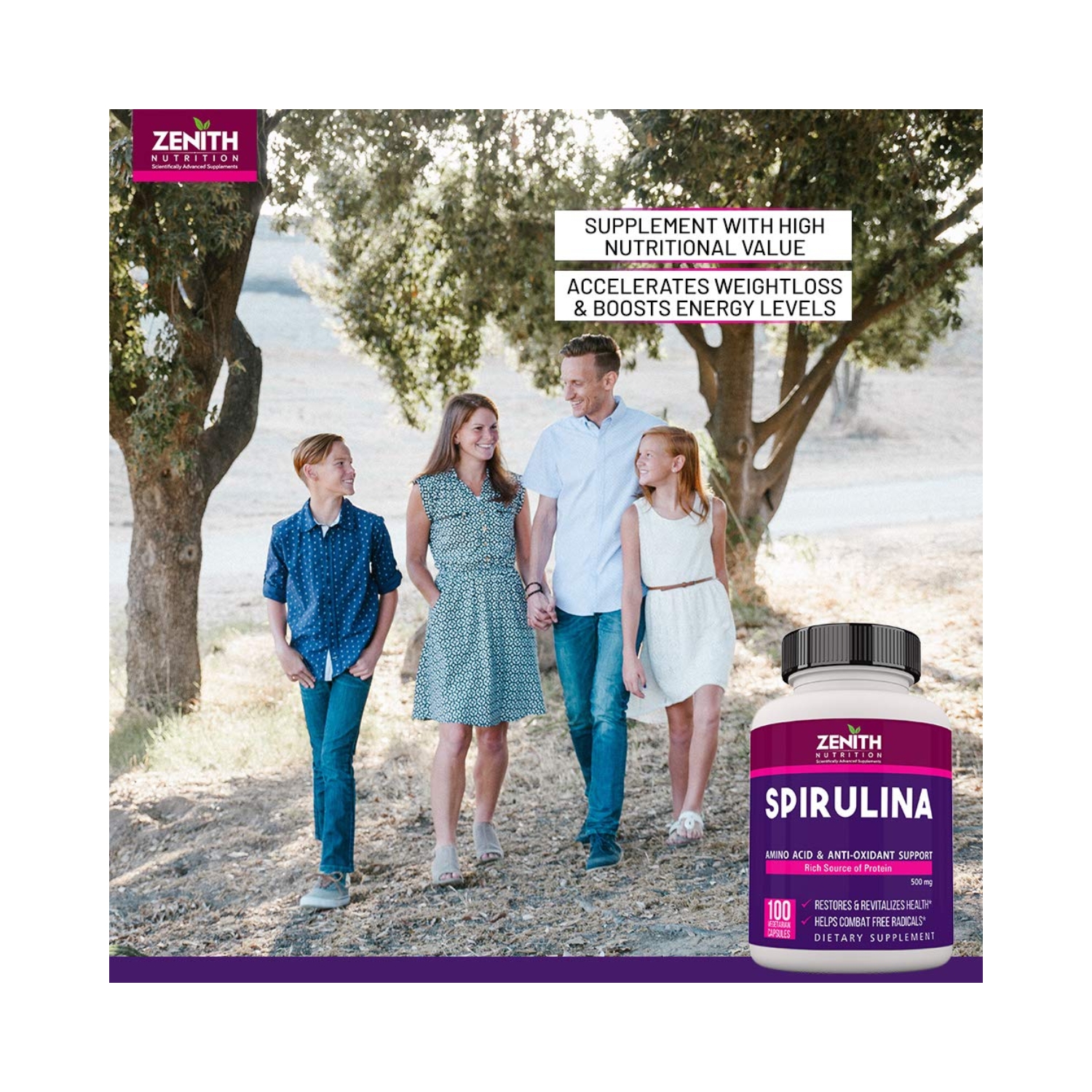 Zenith Nutrition Spirulina 500 mg – 100 Capsules (5) (1)