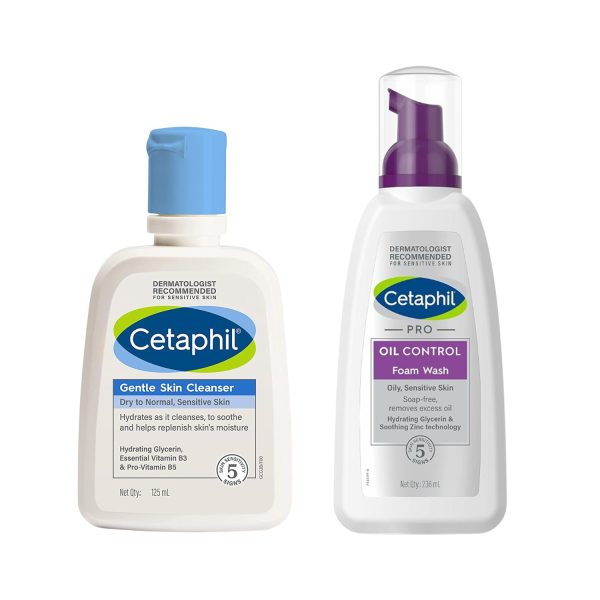 Cetaphil Gentle Skin Cleanser for Dry to Normal Sensitive Skin 125 ml + Cetaphil PRO Oil Control Foam Face Wash for Acne & Oily Prone Skin 236ml