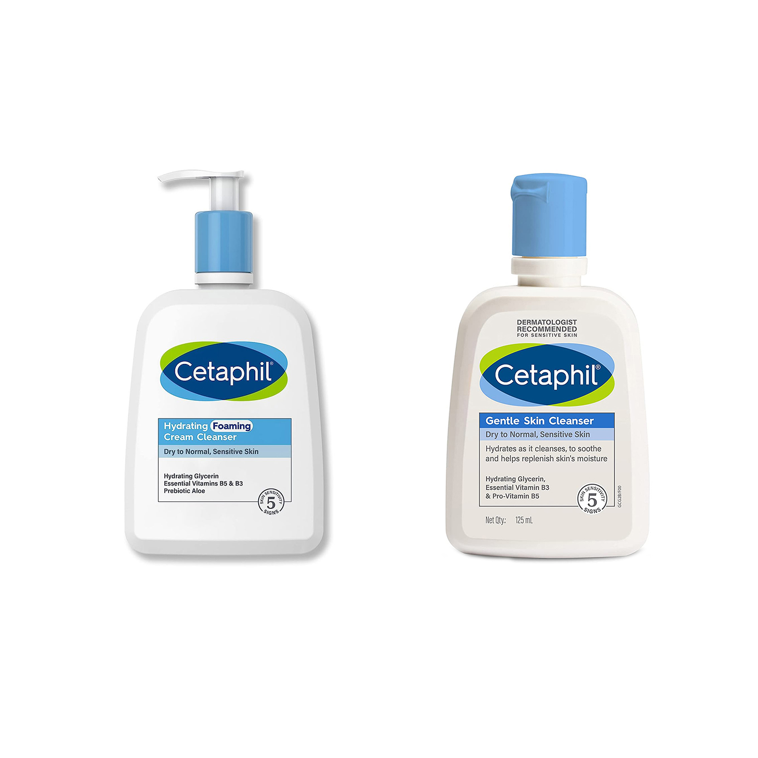 Cetaphil Gentle Skin Cleanser for Dry to Normal Sensitive Skin 125 ml + Cetaphil Hydrating Foaming Cream Cleanser for Dry to Normal,Sensitive Skin – 236 ml