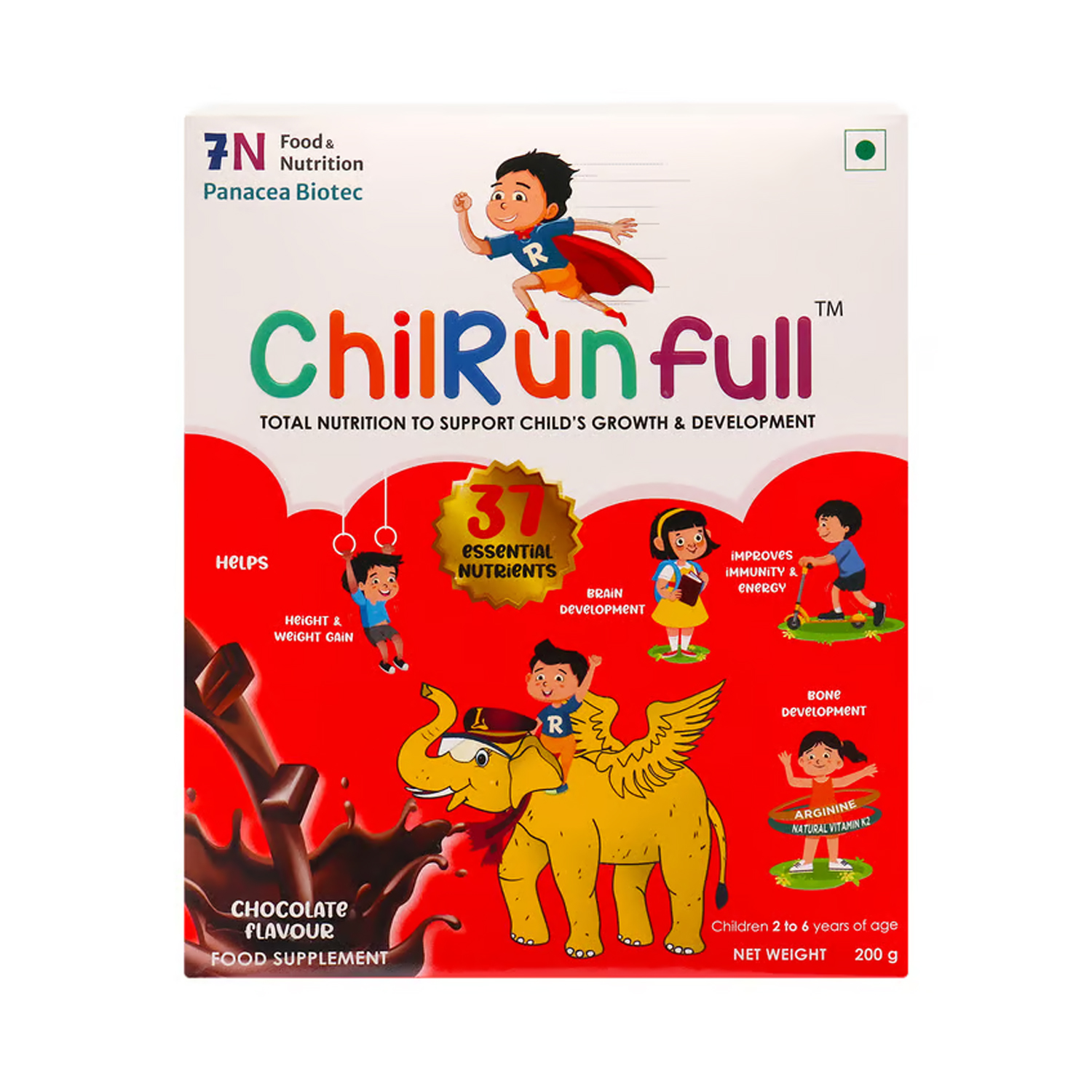Chilrun Full Protein Powder 2 to 6 Years Chocolate Flavour 200g (Refill)