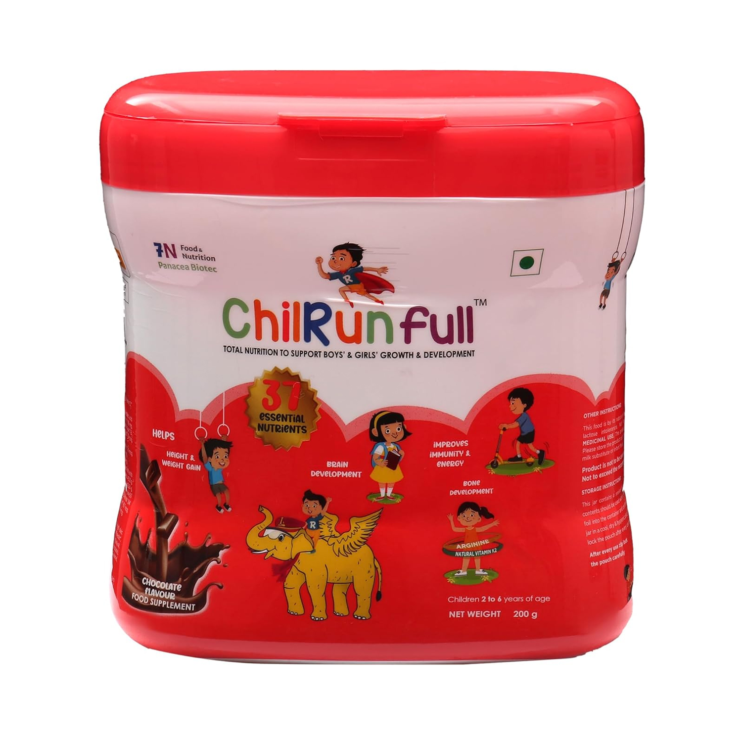 Chilrun Full Protein Powder 2 to 6 Years Chocolate Flavour 200g (Jar)