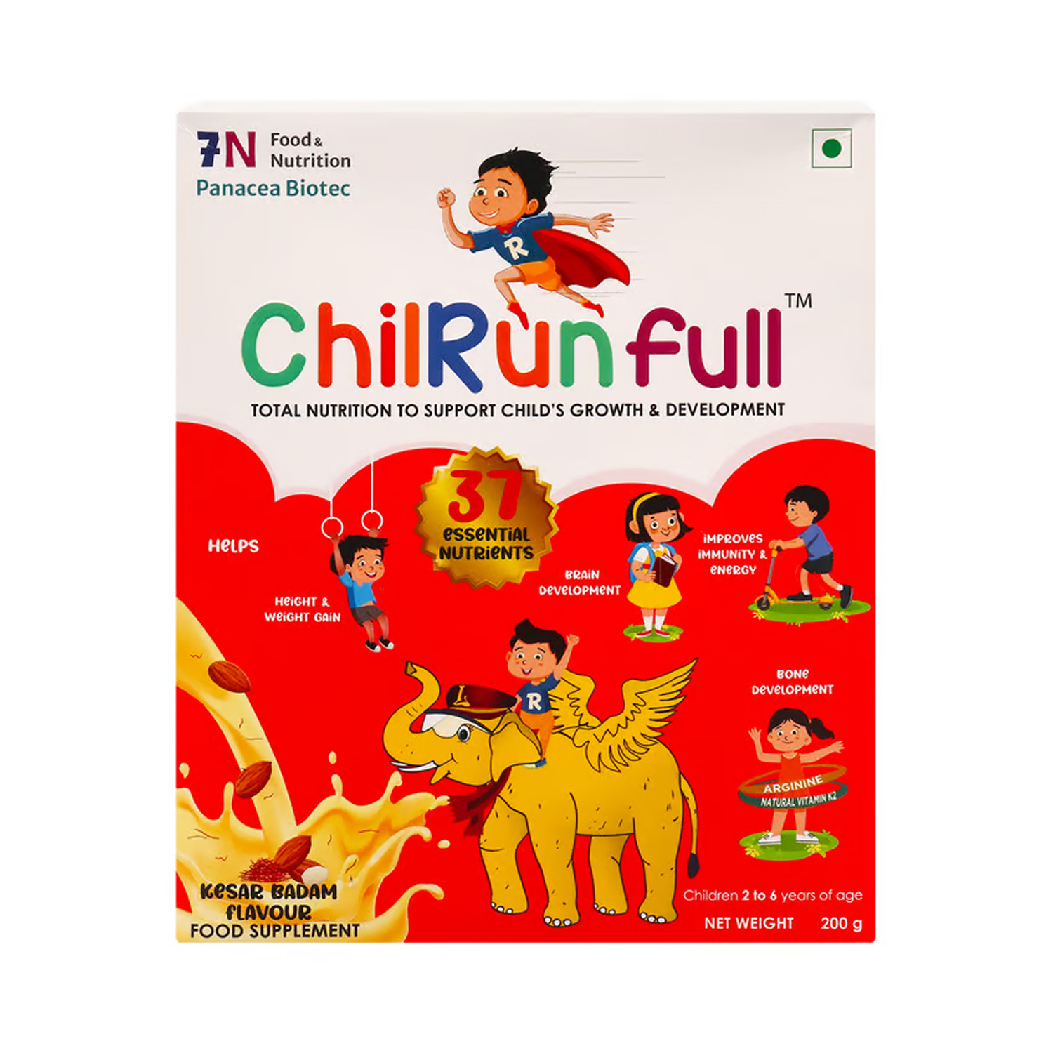 Chilrun Full Protein Powder 2 to 6 Years Kesar Badam Flavour 200g (Refill)