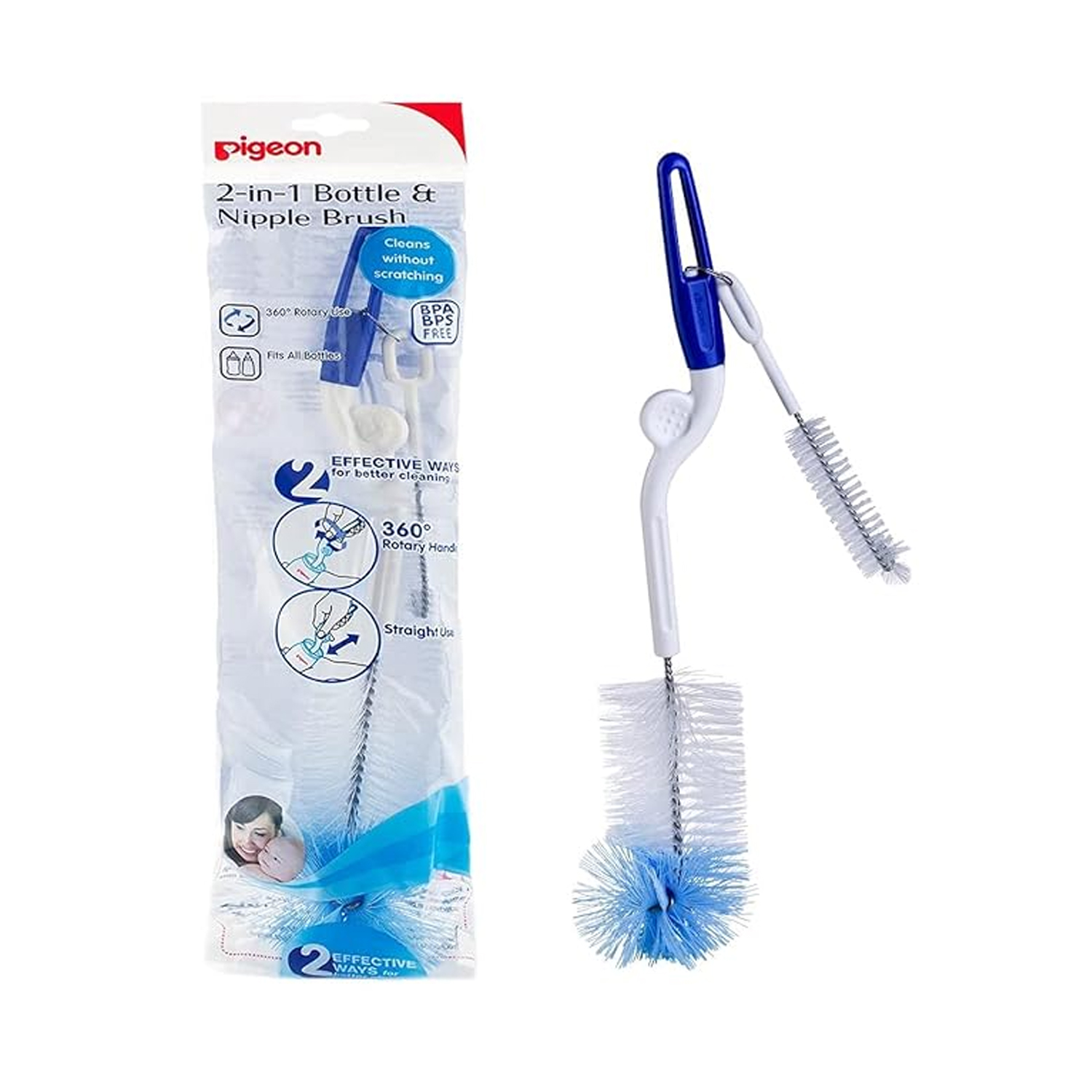 Pigeon 2in 1 Bottle and Nipple Brush (Rotary)