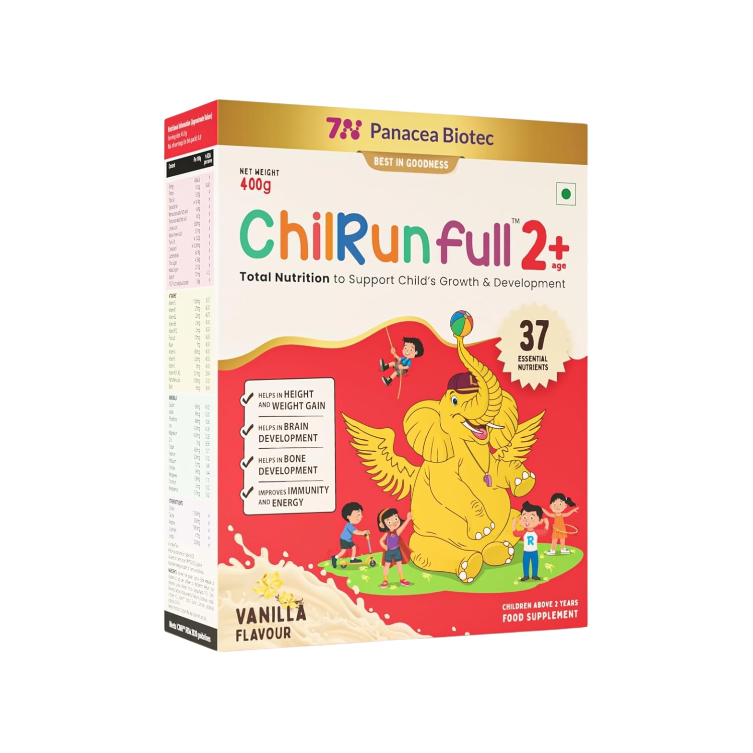 full 2+ Total Nutrition for Children 2 Years & Above Immunity & Energy Booster 400-grams Carton Super Saver Pack Vanilla Gluten-Free No Artificial Colours and Preservatives (2)