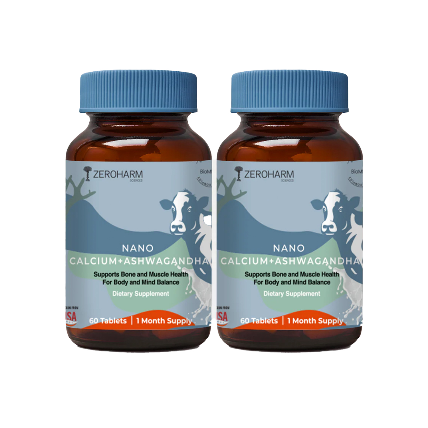 Zeroharm Sciences Holistic Calcium + Ashwagandha Tablet - 60 Nos (Pack of 2)