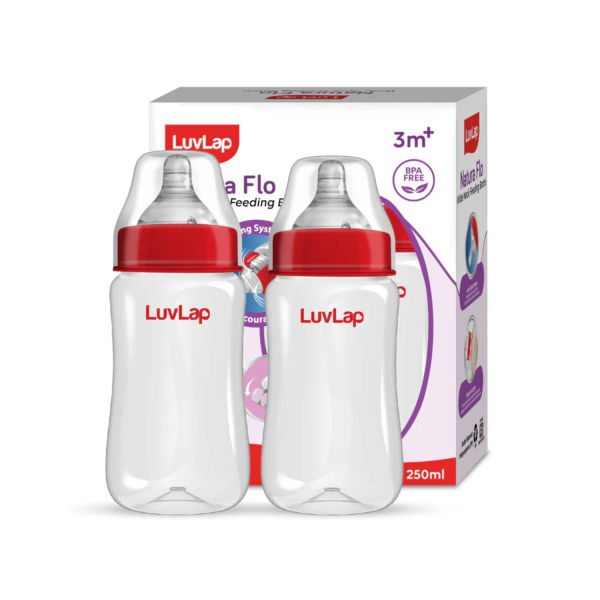 LuvLap Anti-Colic Wide Neck Natura Flo Baby Feeding Bottle Plain - 250ml (Pack of 2) (M.No 18918) LuvLap Anti-Colic Wide Neck Natura Flo Baby Feeding Bottle Plain - 250ml (Pack of 2) (M.No 18918)