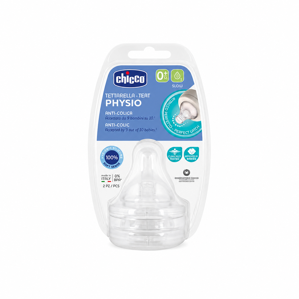 Chicco Physio Teat Anti-Colic Slow Flow 0+M (2Pcs)